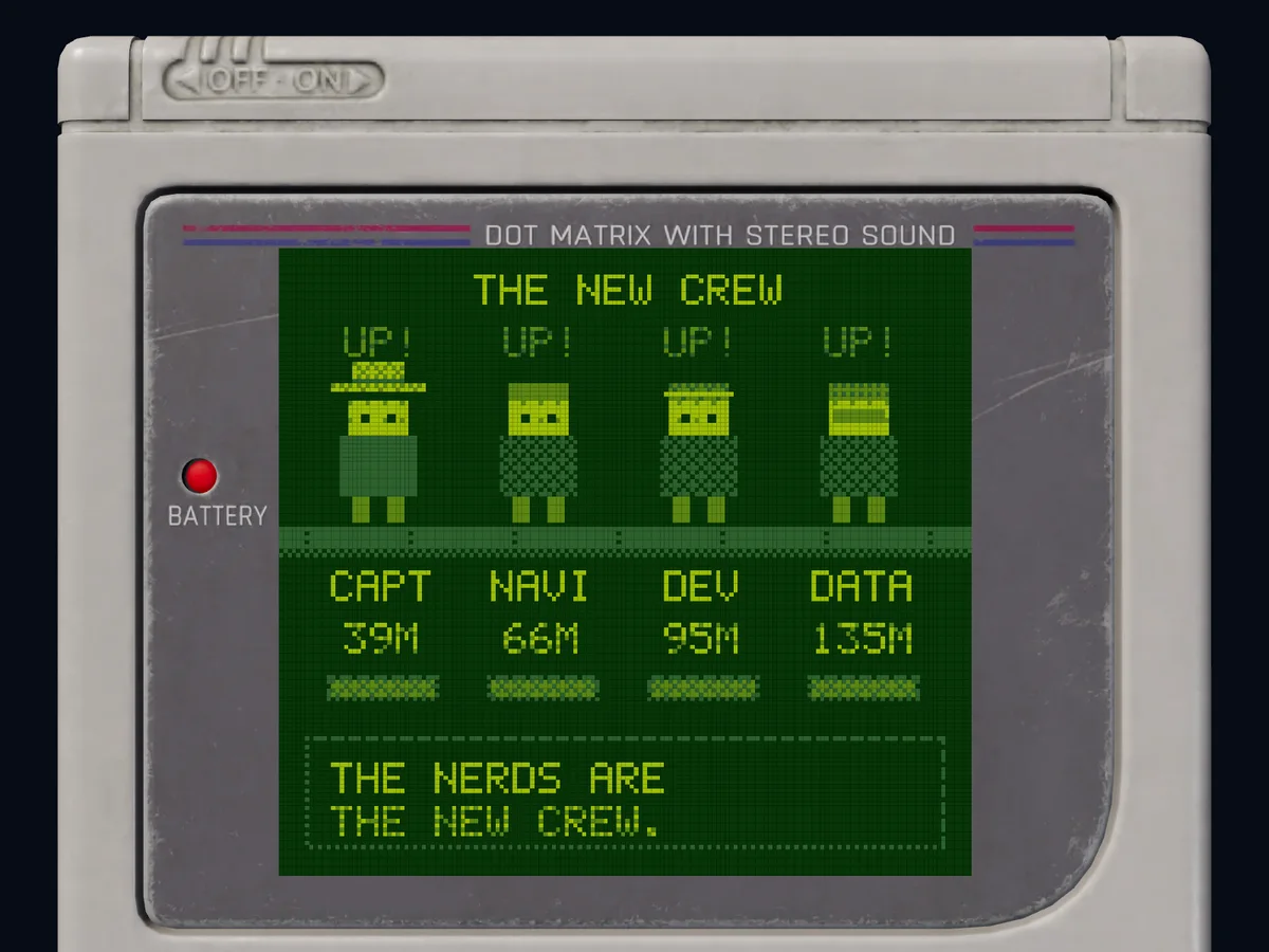 The Game Boy's screen: four nerds aboard, their bounties going up – Nerds as Workforce